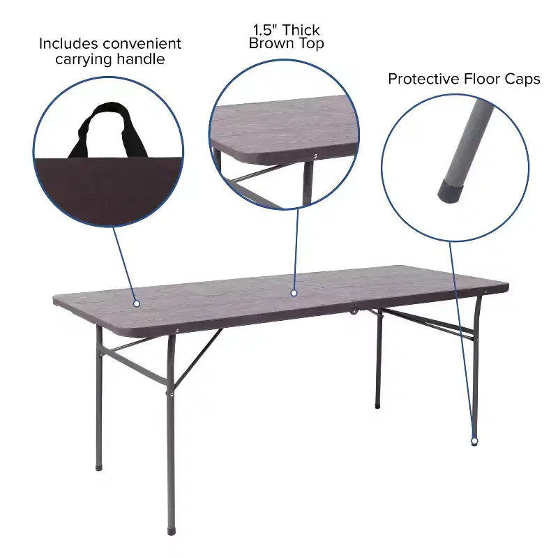 Flash Furniture Tavolo Pieghevole per Banchetto ed Eventi in Plastica Bi-Fold da 6 Piedi con Maniglia per il Trasporto