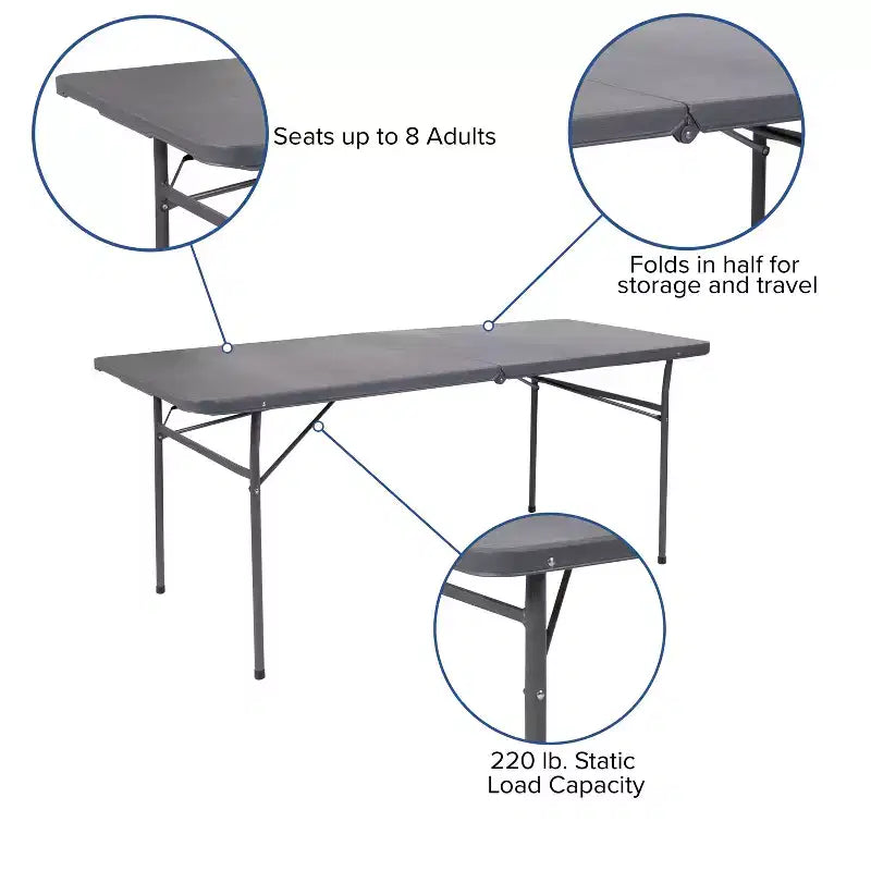 Flash Furniture Tavolo Pieghevole per Banchetto ed Eventi in Plastica Bi-Fold da 6 Piedi con Maniglia per il Trasporto