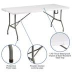 Flash Furniture Tavolo Pieghevole per Banchetto ed Eventi in Plastica Bi-Fold da 6 Piedi con Maniglia per il Trasporto