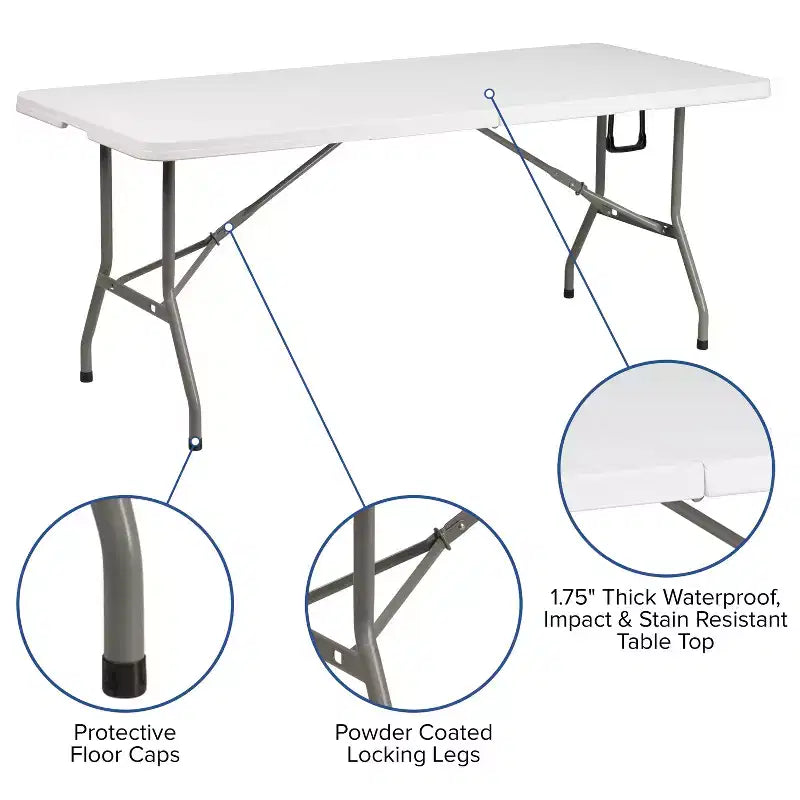 Flash Furniture Tavolo Pieghevole per Banchetto ed Eventi in Plastica Bi-Fold da 6 Piedi con Maniglia per il Trasporto