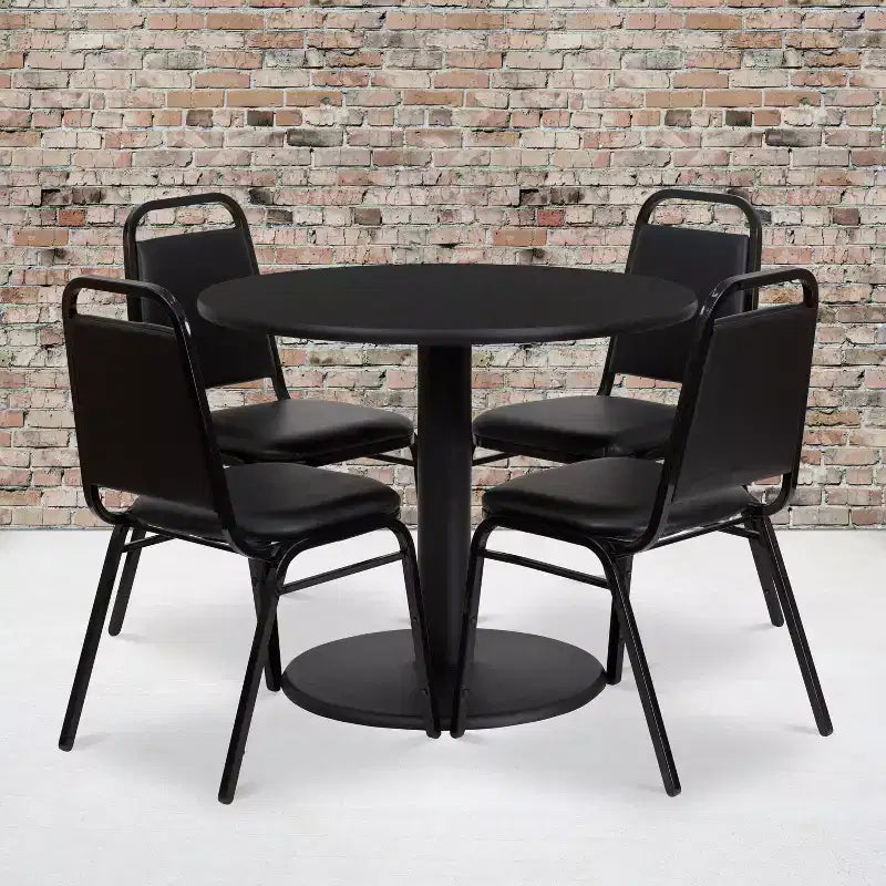 Set Tavolo Rotondo Laminato da 36" Flash Furniture con Base Rotonda e 4 Sedie da Banchetto con Schienale Trapezoidale