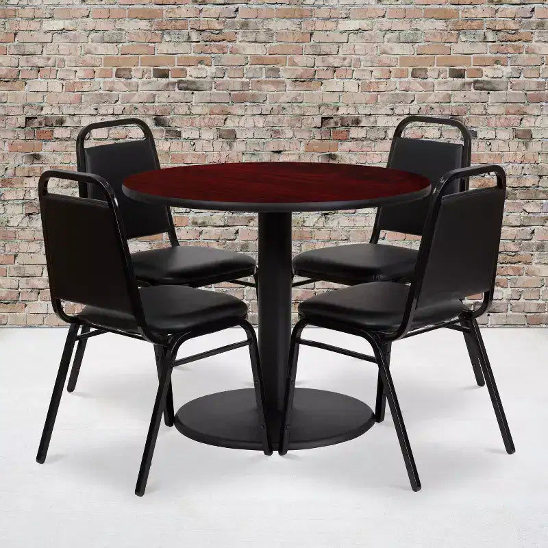 Set Tavolo Rotondo Laminato da 36" Flash Furniture con Base Rotonda e 4 Sedie da Banchetto con Schienale Trapezoidale