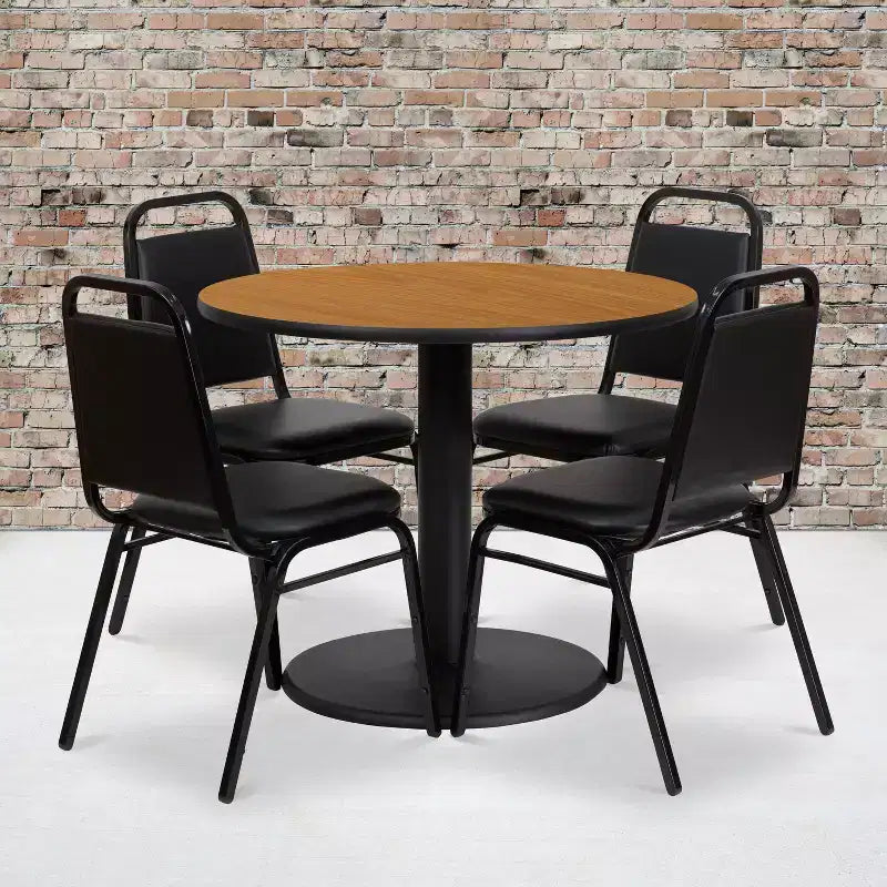 Set Tavolo Rotondo Laminato da 36" Flash Furniture con Base Rotonda e 4 Sedie da Banchetto con Schienale Trapezoidale