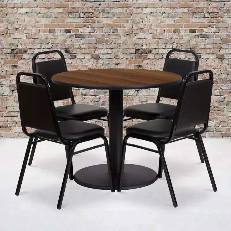 Set Tavolo Rotondo Laminato da 36" Flash Furniture con Base Rotonda e 4 Sedie da Banchetto con Schienale Trapezoidale