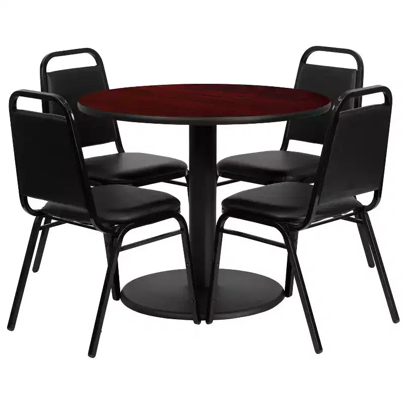 Set Tavolo Rotondo Laminato da 36" Flash Furniture con Base Rotonda e 4 Sedie da Banchetto con Schienale Trapezoidale