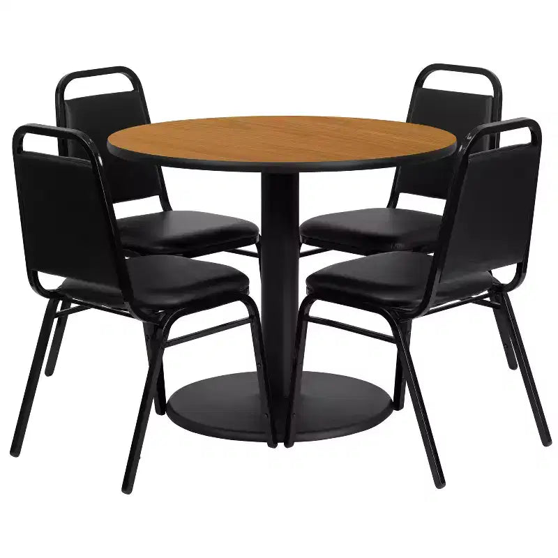 Set Tavolo Rotondo Laminato da 36" Flash Furniture con Base Rotonda e 4 Sedie da Banchetto con Schienale Trapezoidale