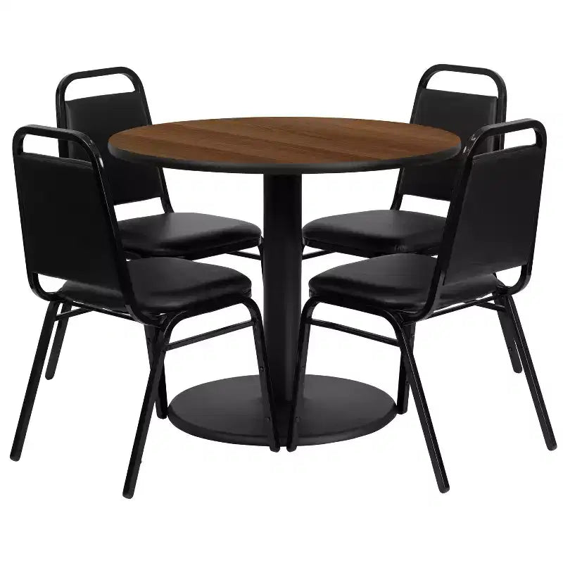 Set Tavolo Rotondo Laminato da 36" Flash Furniture con Base Rotonda e 4 Sedie da Banchetto con Schienale Trapezoidale