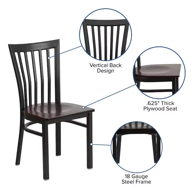 Sedia da ristorante Flash Furniture con schienale in metallo stile School House, colore nero