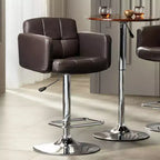 Sgabello da bar girevole Trek Chrome 32 3/4" di altezza, moderno, regolabile, cuscino color espresso con schienale e poggiapiedi per isola da cucina ad altezza bancone