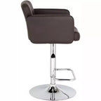 Sgabello da bar girevole Trek Chrome 32 3/4" di altezza, moderno, regolabile, cuscino color espresso con schienale e poggiapiedi per isola da cucina ad altezza bancone