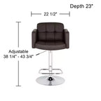 Sgabello da bar girevole Trek Chrome 32 3/4" di altezza, moderno, regolabile, cuscino color espresso con schienale e poggiapiedi per isola da cucina ad altezza bancone