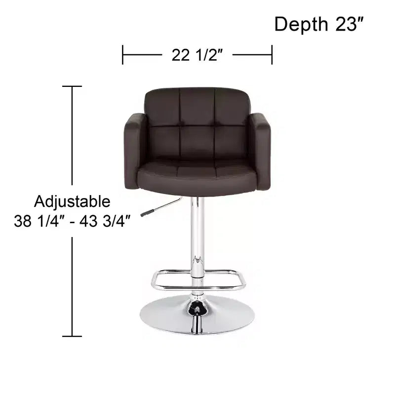 Sgabello da bar girevole Trek Chrome 32 3/4" di altezza, moderno, regolabile, cuscino color espresso con schienale e poggiapiedi per isola da cucina ad altezza bancone