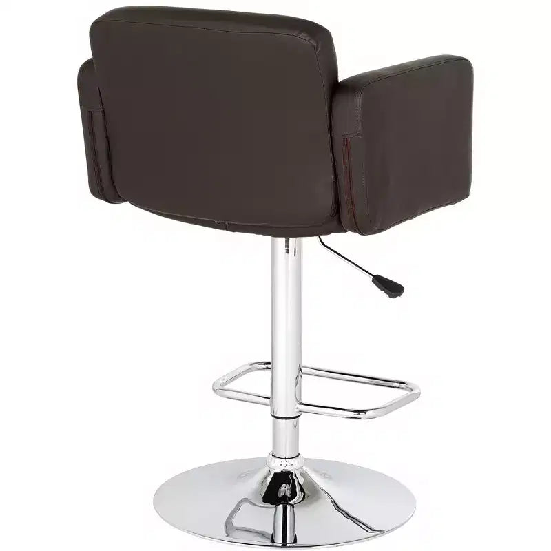 Sgabello da bar girevole Trek Chrome 32 3/4" di altezza, moderno, regolabile, cuscino color espresso con schienale e poggiapiedi per isola da cucina ad altezza bancone