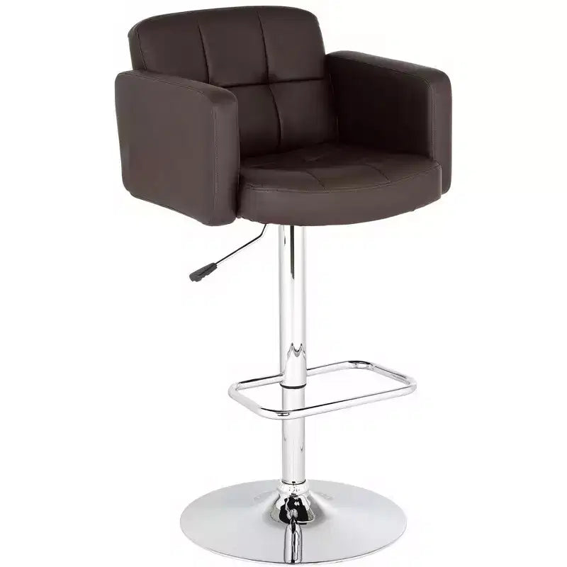 Sgabello da bar girevole Trek Chrome 32 3/4" di altezza, moderno, regolabile, cuscino color espresso con schienale e poggiapiedi per isola da cucina ad altezza bancone