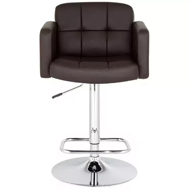 Sgabello da bar girevole Trek Chrome 32 3/4" di altezza, moderno, regolabile, cuscino color espresso con schienale e poggiapiedi per isola da cucina ad altezza bancone