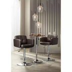 Sgabello da bar girevole Trek Chrome 32 3/4" di altezza, moderno, regolabile, cuscino color espresso con schienale e poggiapiedi per isola da cucina ad altezza bancone