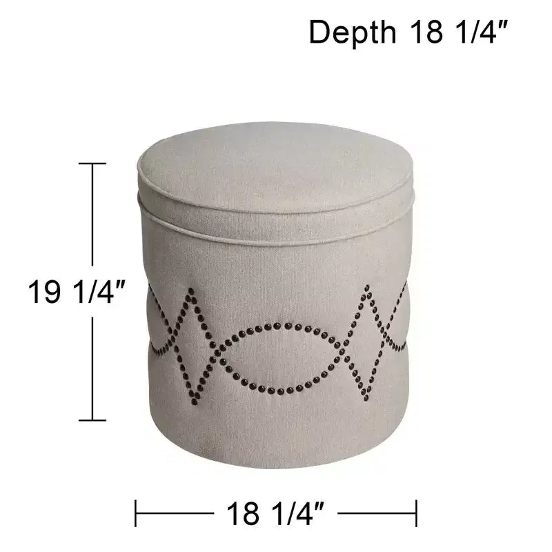 Pouf rotondo Iriza Oatmeal con borchie