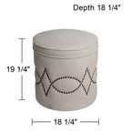 Pouf rotondo Iriza Oatmeal con borchie