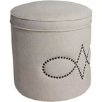 Pouf rotondo Iriza Oatmeal con borchie