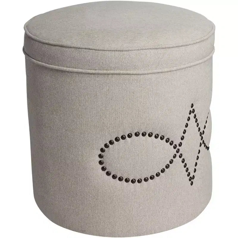 Pouf rotondo Iriza Oatmeal con borchie