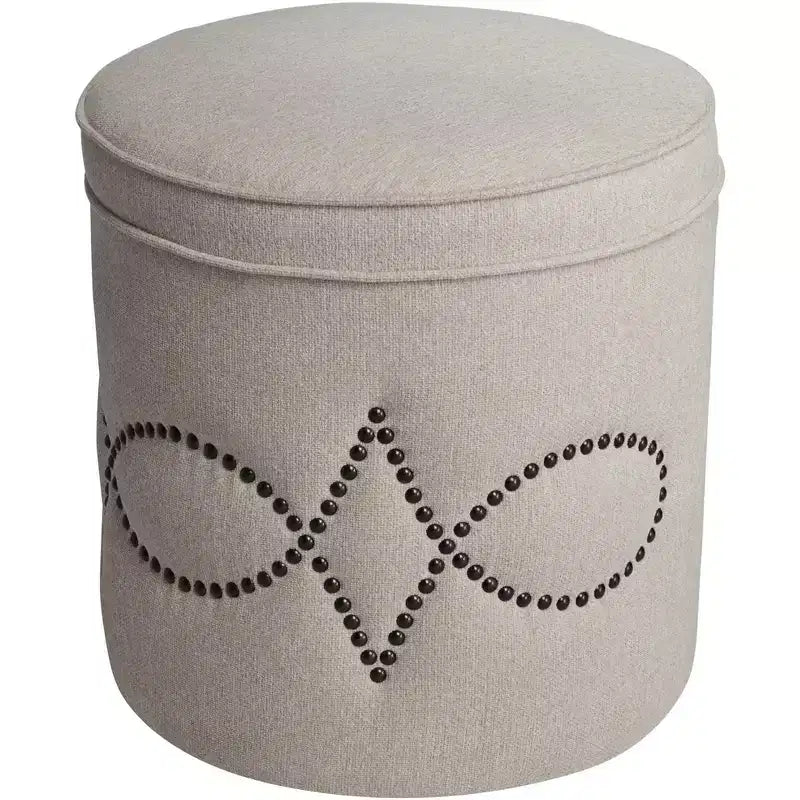 Pouf rotondo Iriza Oatmeal con borchie