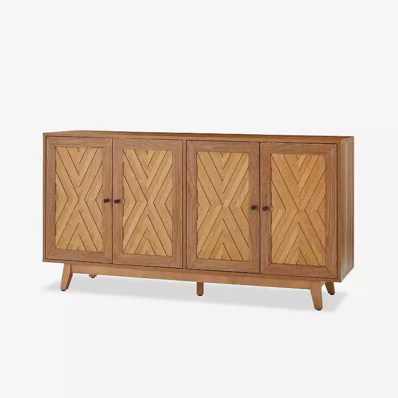 Adolf Credenza con Motivo a Spina di Pesce in Stile Mid-century Larga 57 pollici con Ripiani Regolabili|HULALA HOME